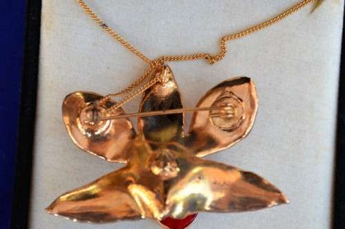 24k Gold Plated Real Orchid Necklace/Brooch