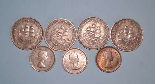 South african coins x 7 - 1/2d and 1/4d