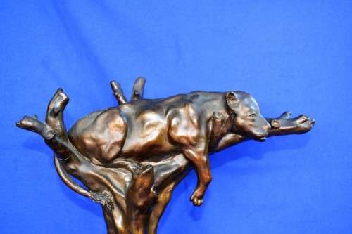 Clay Sculpture Resting on Branch with Stand