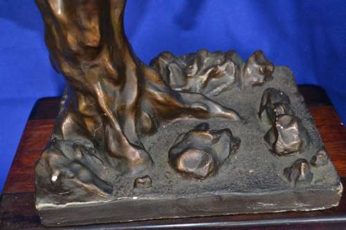 Clay Sculpture Resting on Branch with Stand