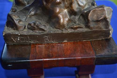Clay Sculpture Resting on Branch with Stand