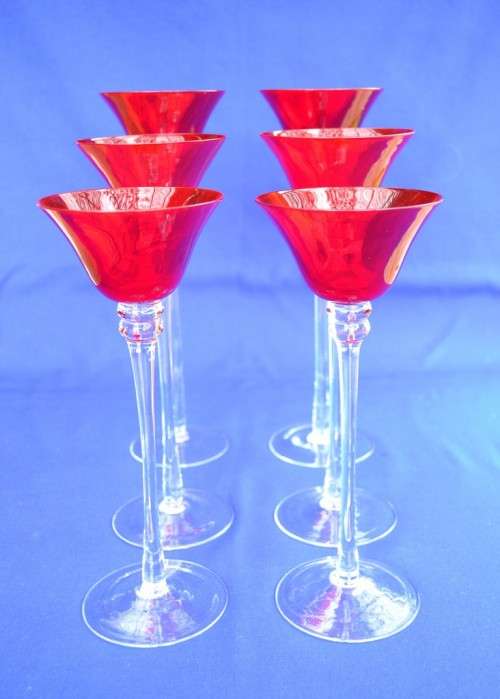 Set of Six Red Long Stemmed Glasses