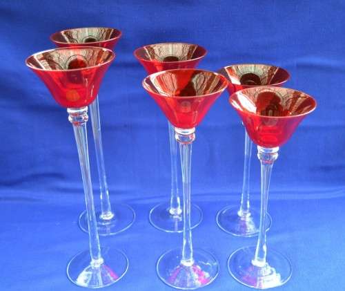 Set of Six Red Long Stemmed Glasses