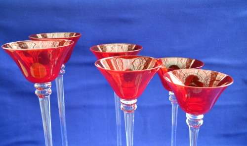 Set of Six Red Long Stemmed Glasses