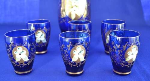 Murano / Venetian cobolt blue glass decanter and six glasses