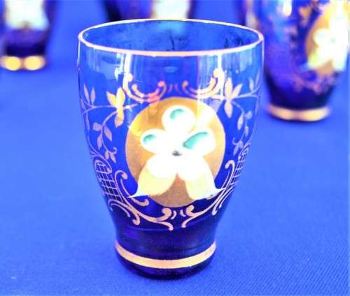 Murano / Venetian cobolt blue glass decanter and six glasses