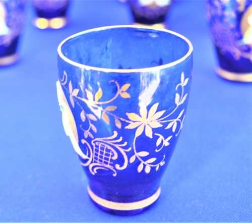 Murano / Venetian cobolt blue glass decanter and six glasses