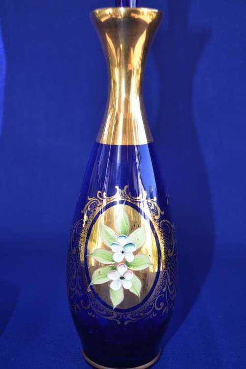 Murano / Venetian cobolt blue glass decanter and six glasses