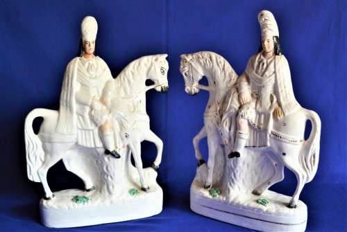 Pair of 19th Century Staffordshire  Scottish highlander Huntsmen on Horseback