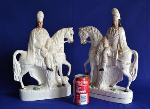 Pair of 19th Century Staffordshire  Scottish highlander Huntsmen on Horseback