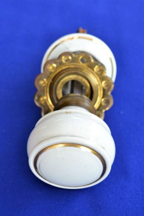 Vintage Porcelain and Brass Door Handle
