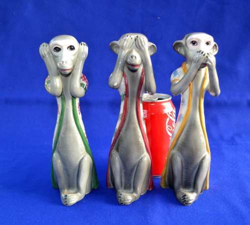 Vintage Porcelain Monkey "See No Evil, Hear No Evil, Speak No Evil" Figures - Made in Italy