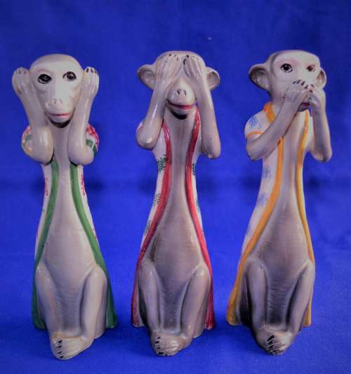 Vintage Porcelain Monkey "See No Evil, Hear No Evil, Speak No Evil" Figures - Made in Italy
