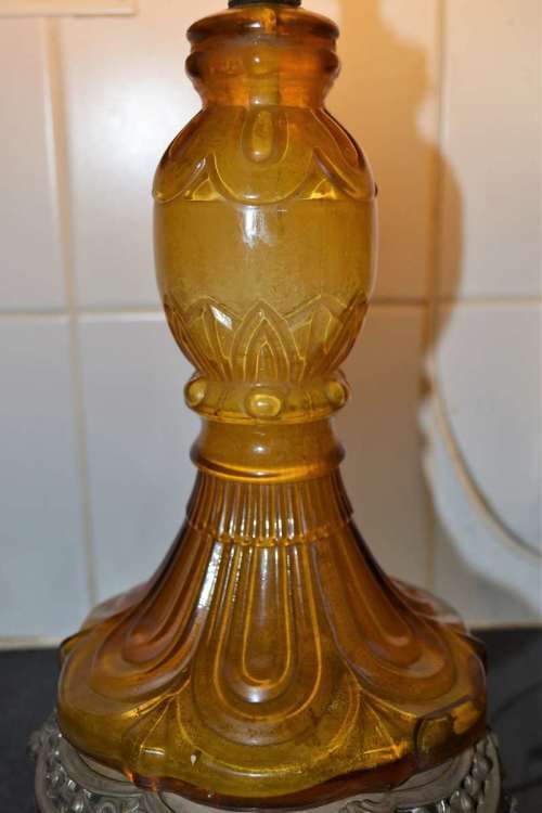 Vintage Amber Glass Lamp with Metal Rococo Style Base