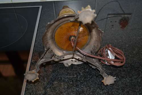 Vintage Amber Glass Lamp with Metal Rococo Style Base