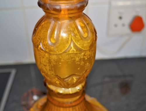 Vintage Amber Glass Lamp with Metal Rococo Style Base