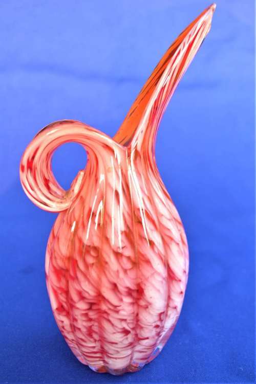 Murano Ribbed Spatter Glass Ewer Pitcher