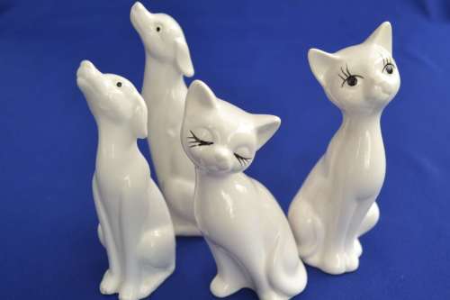 White porcelain Dog and Cat figures - Small
