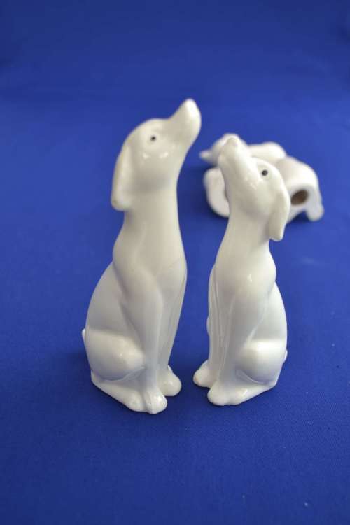 White porcelain Dog and Cat figures - Small