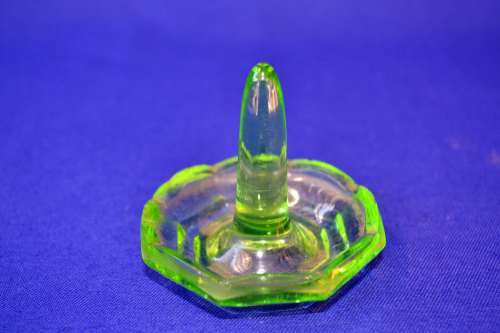 Uranium Glass Dressing Table Ring Tree c1930
