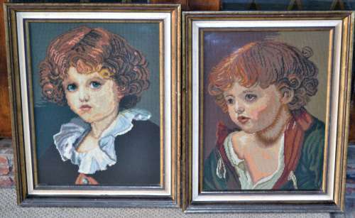 Pair of Framed Vintage Tapestries - The Red Boy