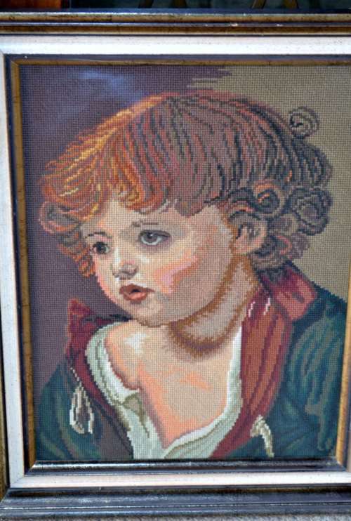 Pair of Framed Vintage Tapestries - The Red Boy