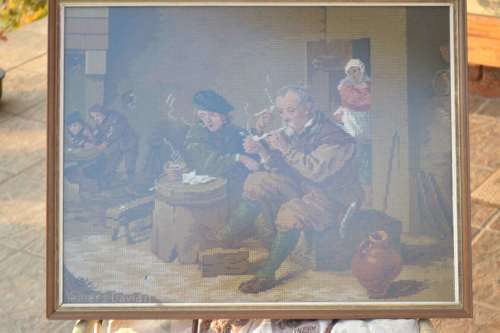 Vintage Tapestry "Smokers'" Framed
