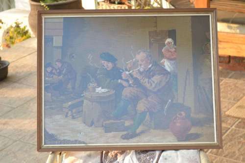 Vintage Tapestry "Smokers'" Framed