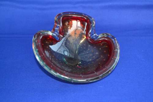Murano Bullicante Controlled Bubbles Art Glass Ashtray