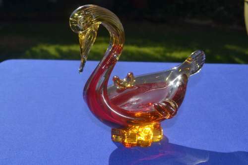 Murano Style Red and Amber Studio Glass Ashtray
