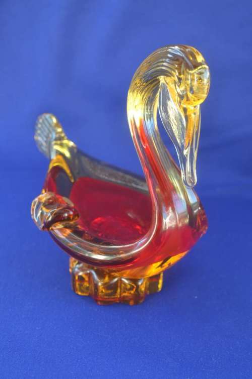 Murano Style Red and Amber Studio Glass Ashtray