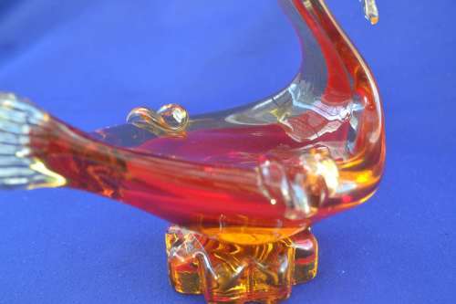 Murano Style Red and Amber Studio Glass Ashtray