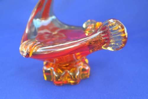 Murano Style Red and Amber Studio Glass Ashtray