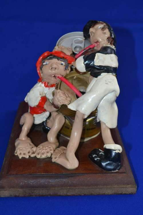 Vintage Beer can and Clay Figure bar Art