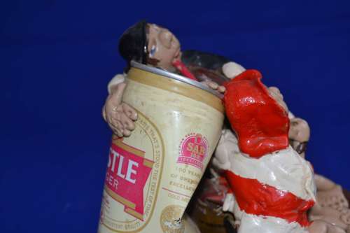 Vintage Beer can and Clay Figure bar Art