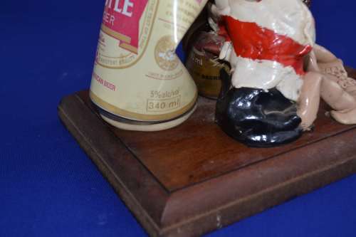 Vintage Beer can and Clay Figure bar Art