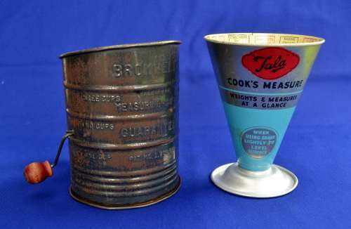 Vintage Bromwell`s Flour Sifter and Tala Aluminium Cooks Measure