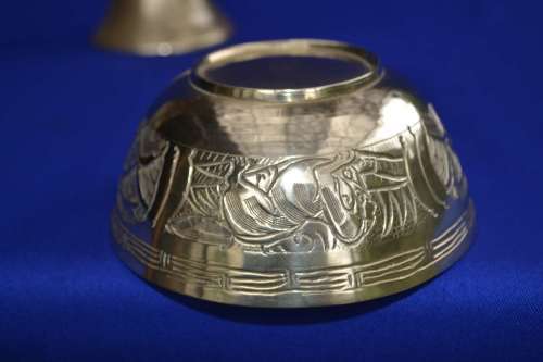 Brass Bell with Wooden Handle and /small Brass Bowl