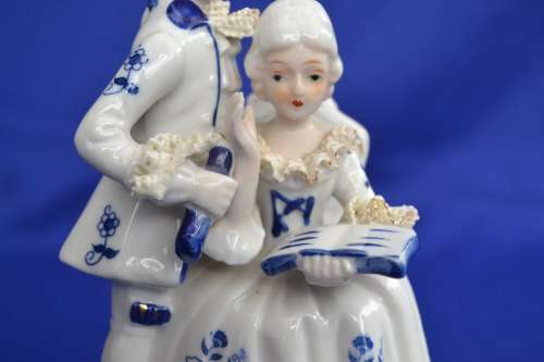 Leonardo Collection Blue and White Dresden Style Porcelain Group
