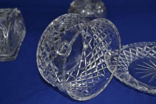 Cut Crystal Butter Dish, Dome Cheese Plate and Lidded Jam Jar