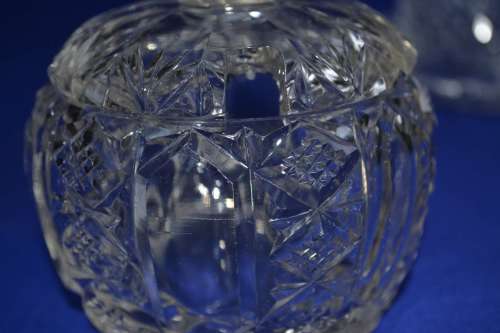 Cut Crystal Butter Dish, Dome Cheese Plate and Lidded Jam Jar
