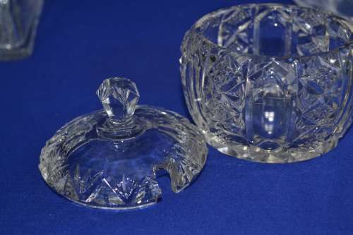 Cut Crystal Butter Dish, Dome Cheese Plate and Lidded Jam Jar