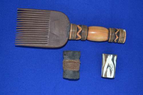 True Vintage Antique African Comb, Cotton Spool and Small Container