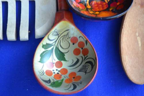 Assorted Wooden Decorative Spoons and Forks  - Six Pieces