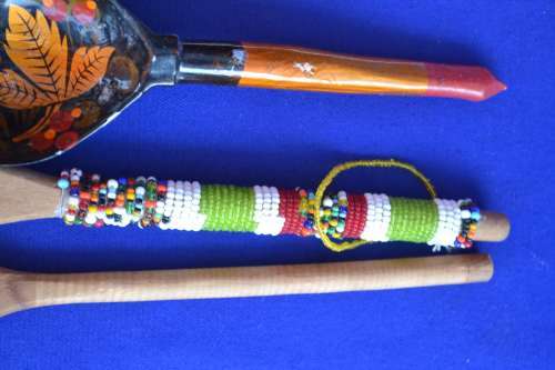 Assorted Wooden Decorative Spoons and Forks  - Six Pieces