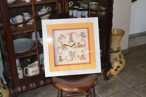 Teddy Bear Tapestry Wall Clock -  Nursery / Childs Room Decor