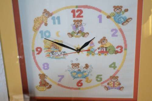 Teddy Bear Tapestry Wall Clock -  Nursery / Childs Room Decor