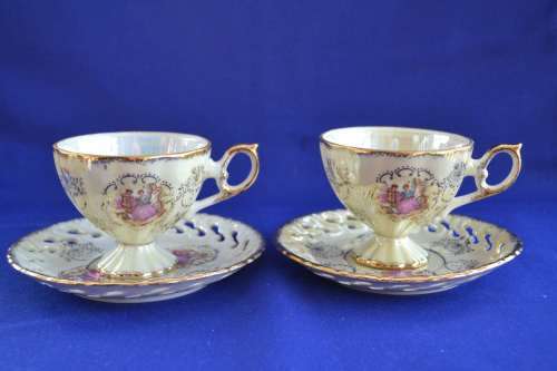 Regency Fine Bone China Lustreware FootedTea Cup and Lattice Design Saucer - Two