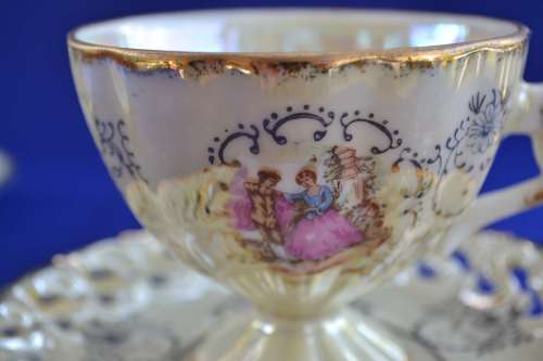 Regency Fine Bone China Lustreware FootedTea Cup and Lattice Design Saucer - Two