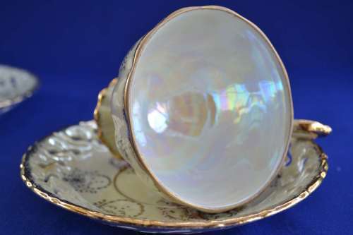 Regency Fine Bone China Lustreware FootedTea Cup and Lattice Design Saucer - Two